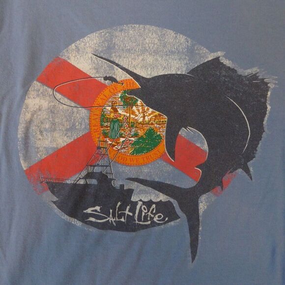 Salt Life Shirt Mens Medium Blue Short Sleeve Pocket Tee Crewneck Livin’ Salty - Picture 7 of 8